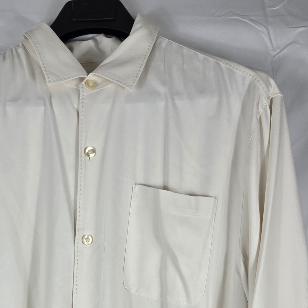 Tommy Bahama Mens XL Off White 100% Silk Long Sleeve Button Down Shirt Pocket